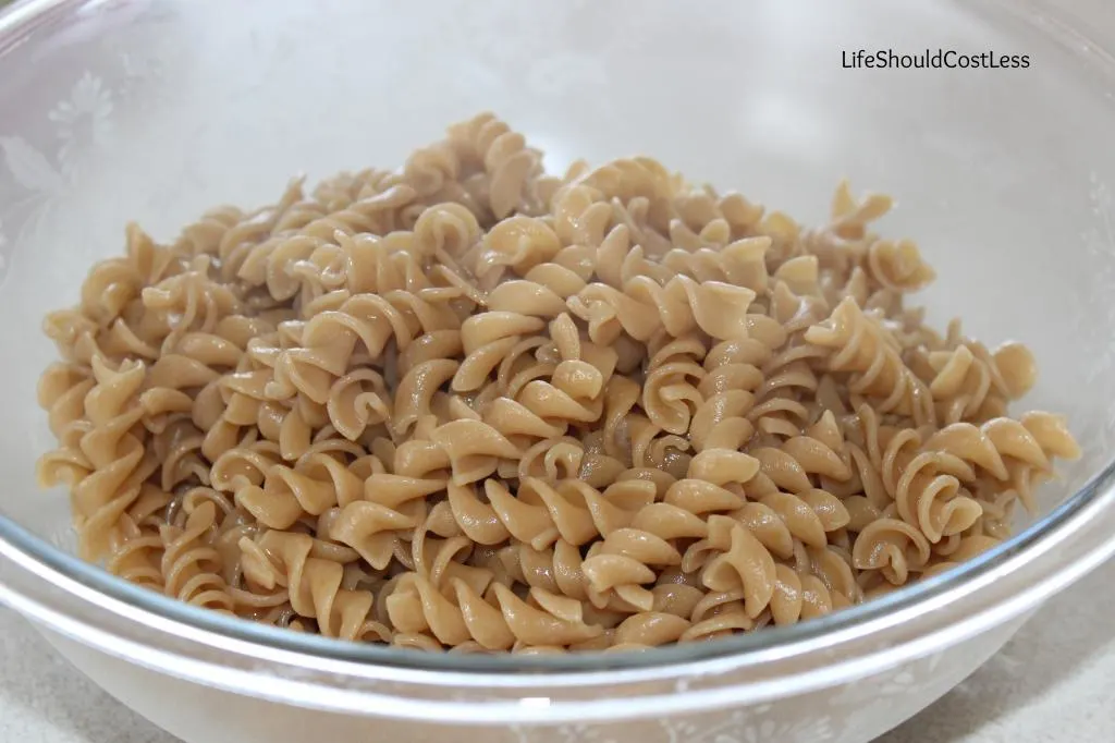 Prepping pasta for DIY pasta salad.