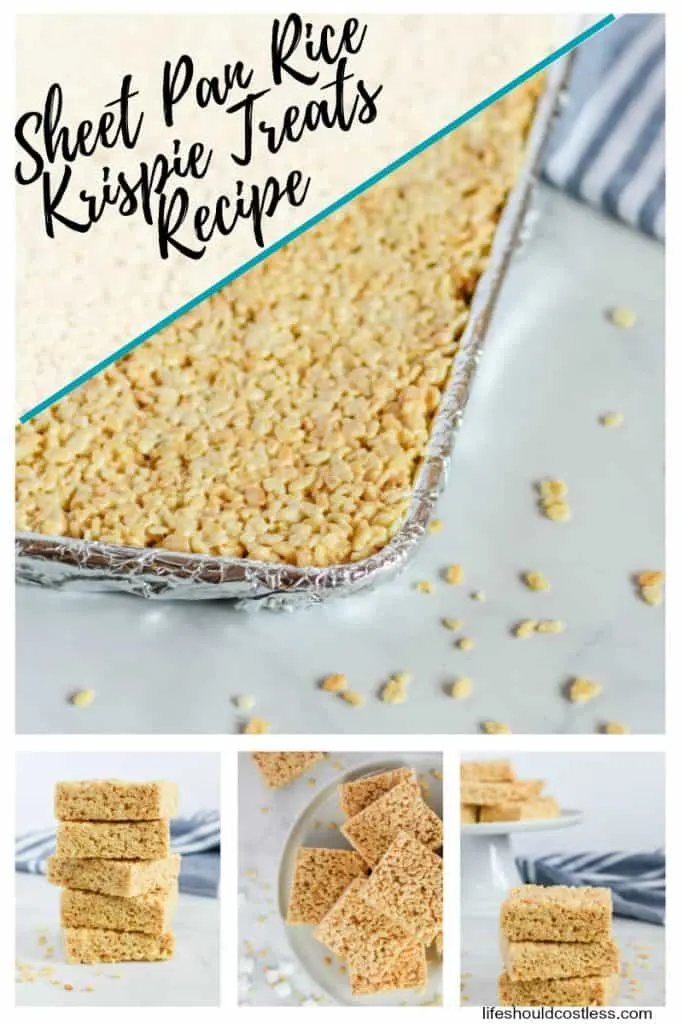 Sheet Pan Rice Krispie Treats Recipe. Big batch fills a half sheet pan and is enough to feed a crowd. lifeshouldcostless.com