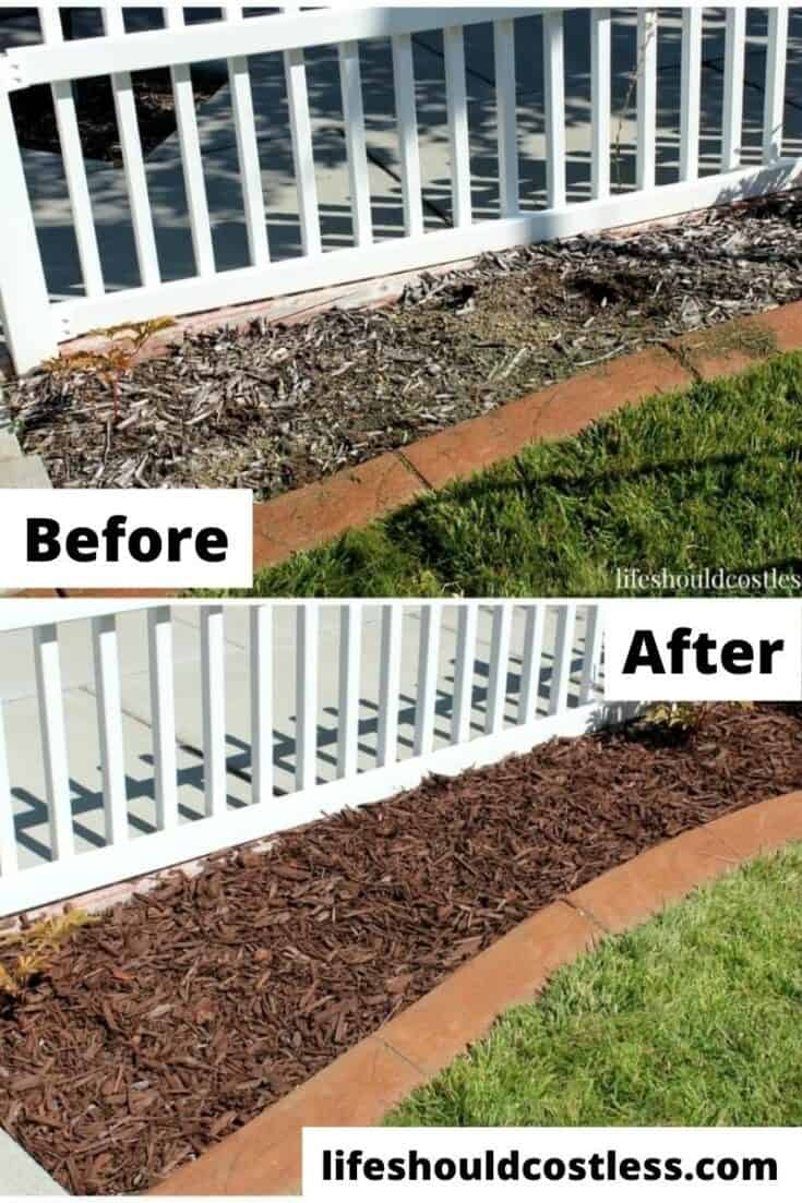 before and after laying mulch.