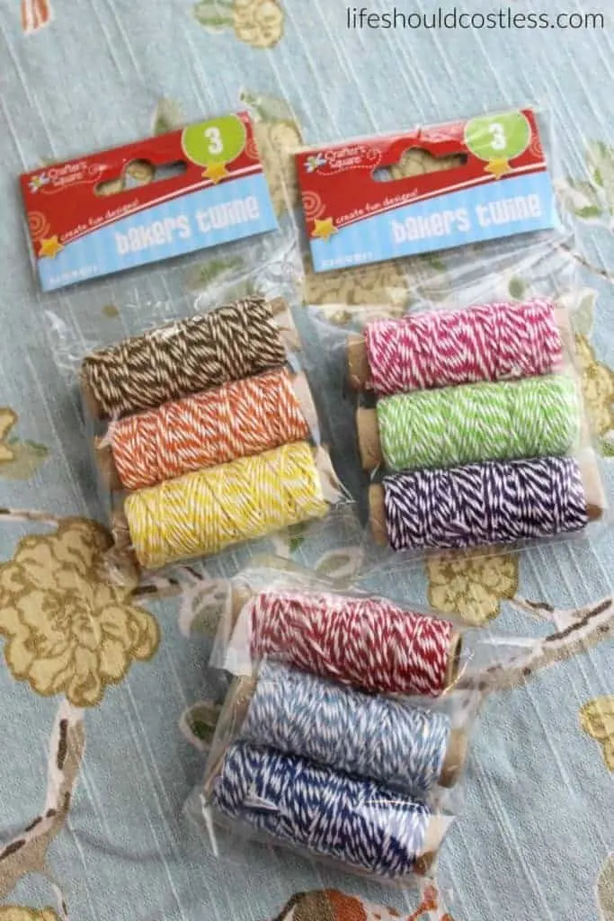 A gift idea that's as easy as pie, and costs less than $1 each. Assorted bakers twine. {lifeshouldcostless.com}