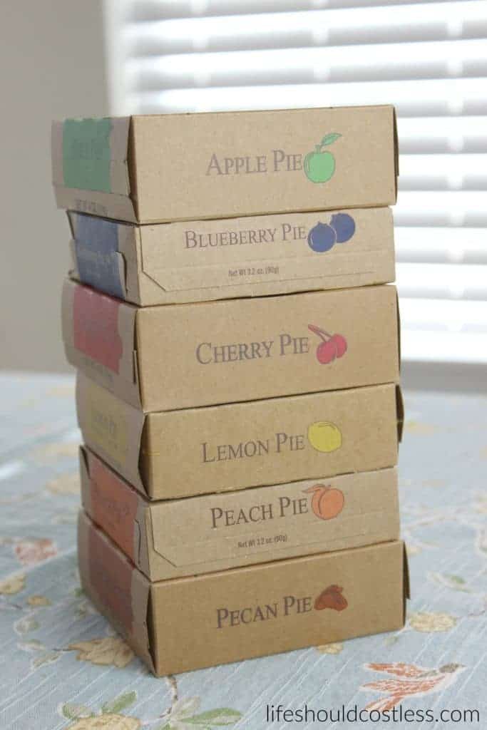 A gift idea that's as easy as pie, and costs less than $1 each. Different mini pie flavors. {lifeshouldcostless.com}