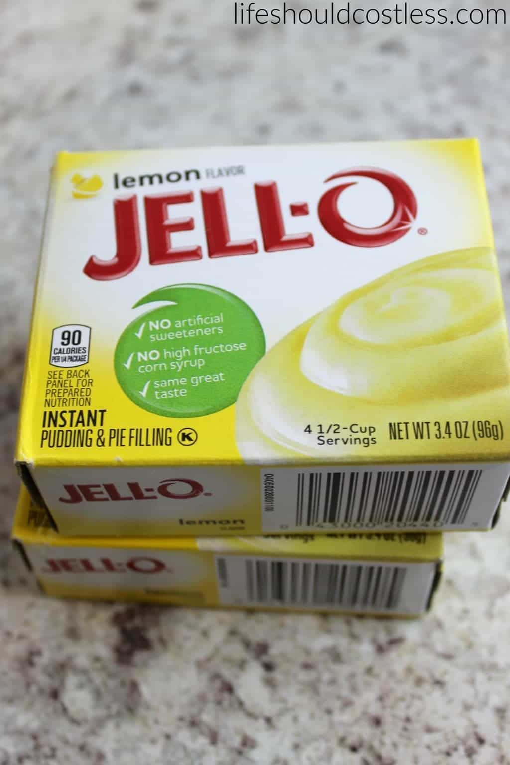 Lemon flavor jello instant pudding. Ingredient for Lemon Berry Salad. Life Should Cost Less