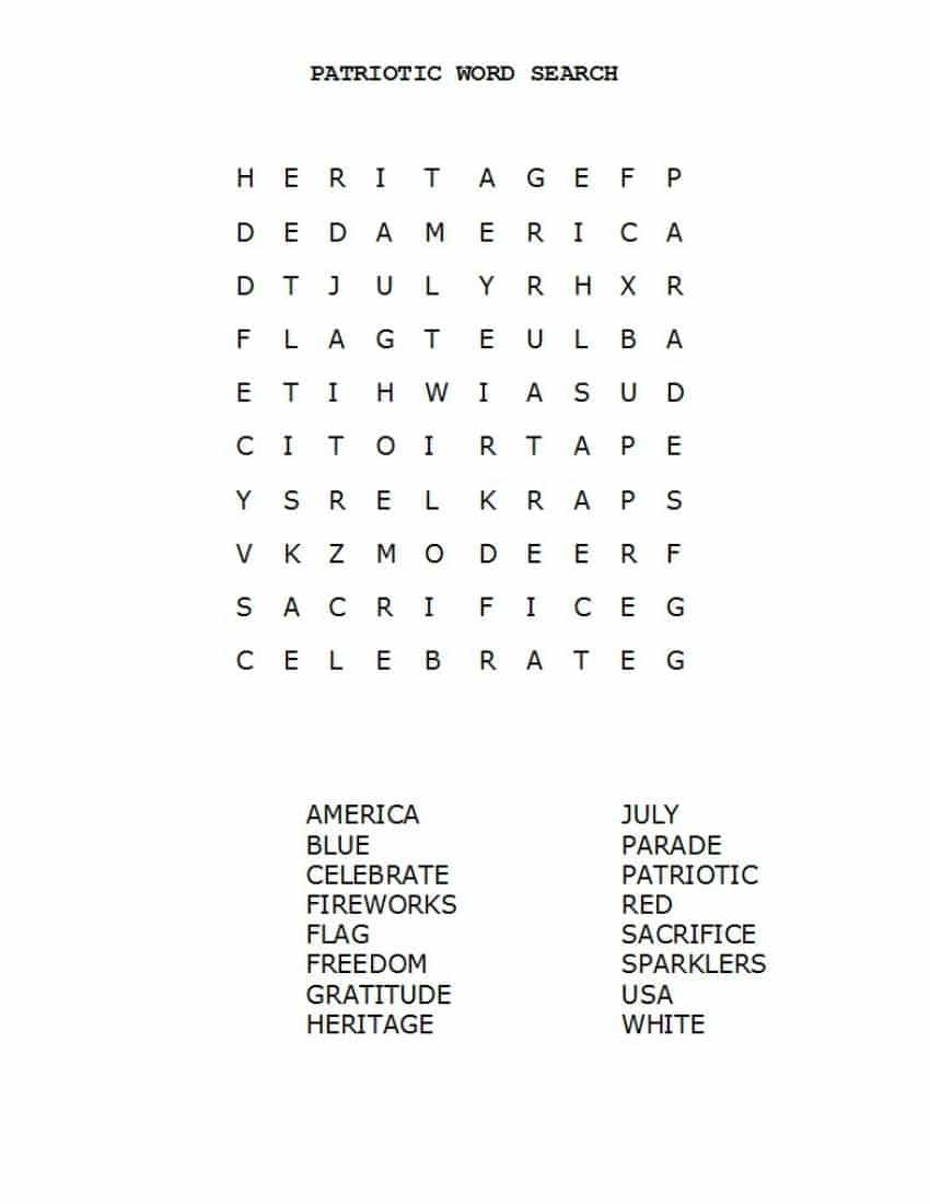 free printable patriotic word search with three different