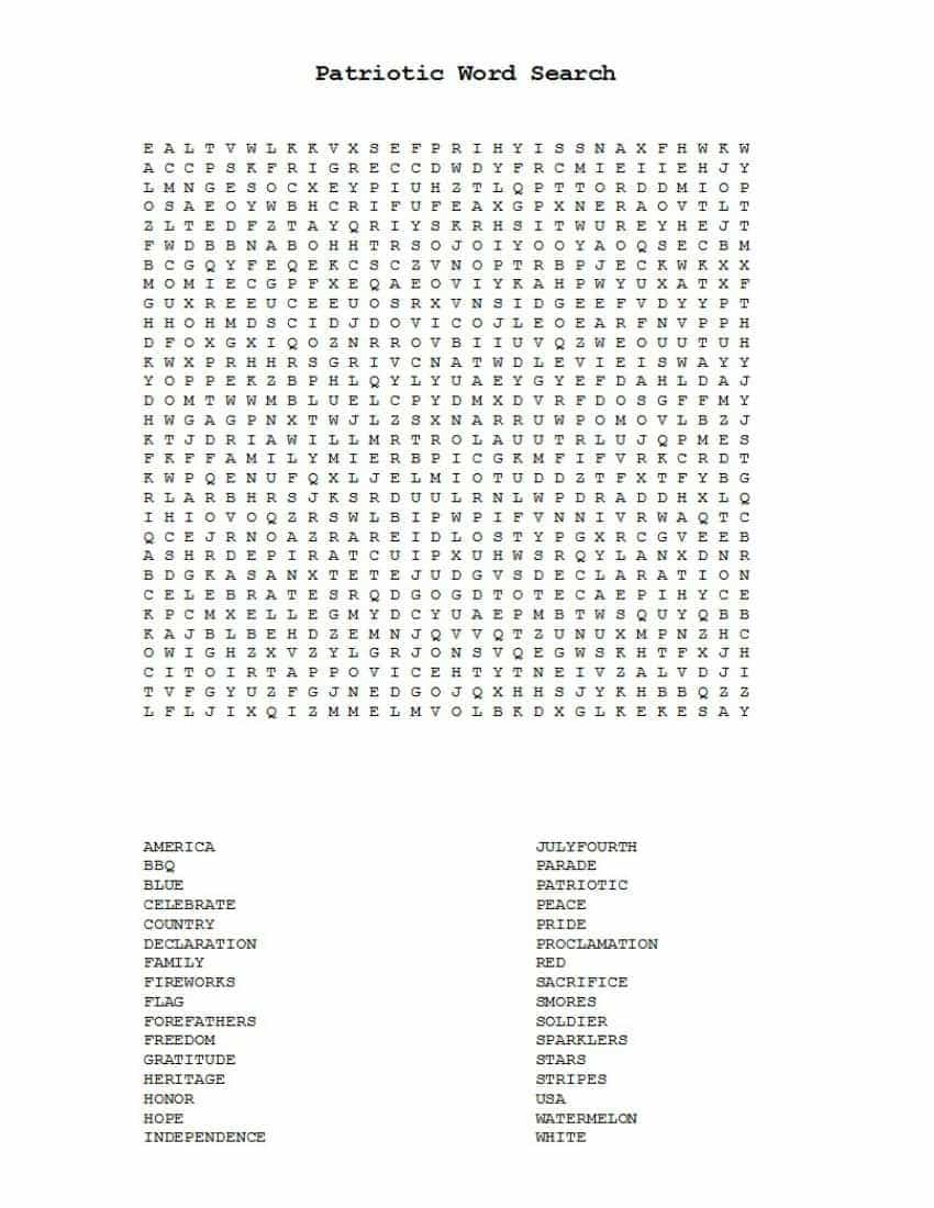 free printable patriotic word search with three different skill levels