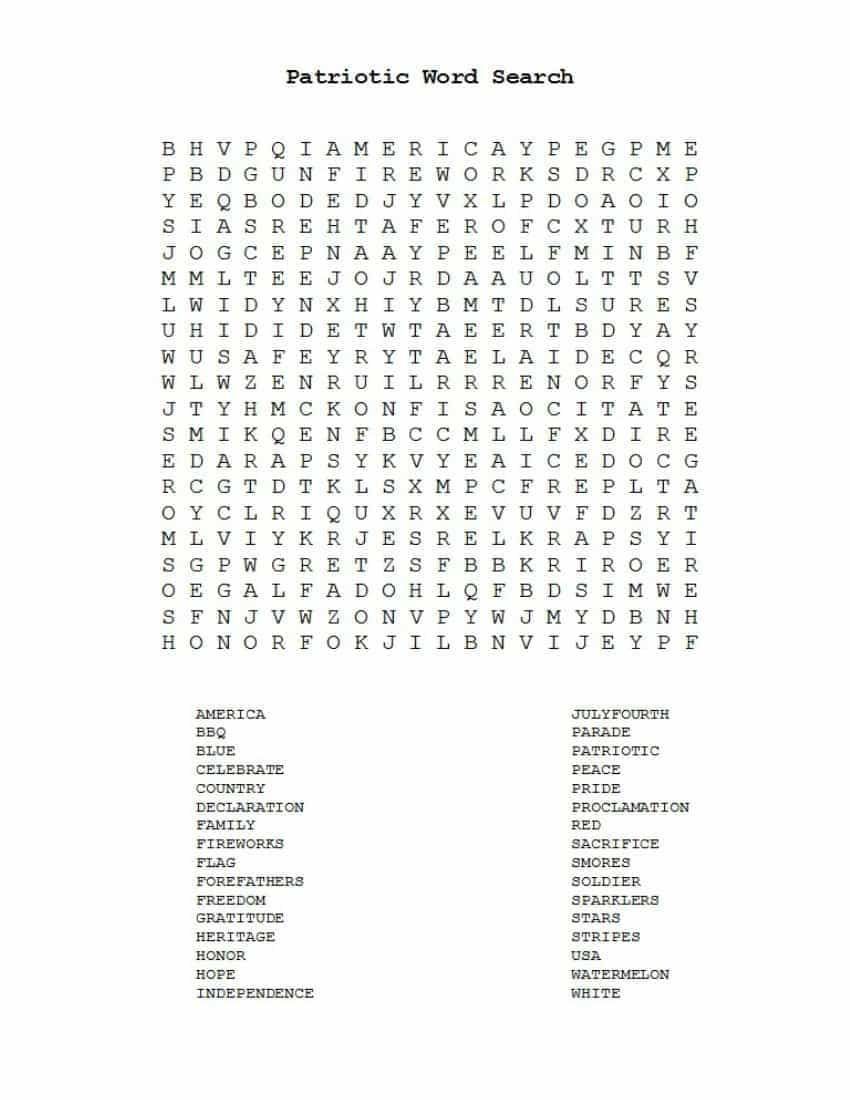 free printable patriotic word search with three different skill levels