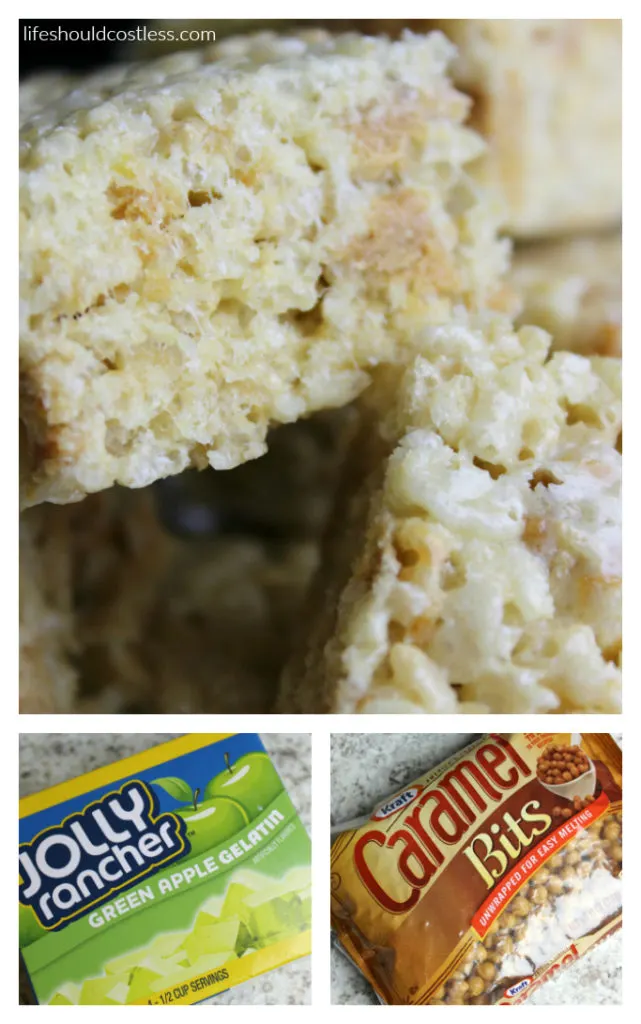 Caramel Apple Rice Crispy Treats. Sour green apple and caramel chunks will make this your new favorite recipe.