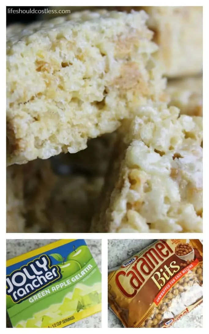 Caramel Apple Rice Crispy Treats. Sour green apple and caramel chunks will make this your new favorite recipe.