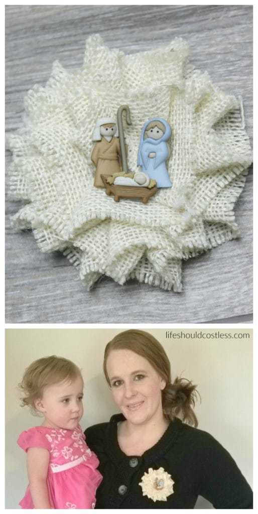 Three minute Burlap Nativity Pin. A festive Christ themed pin that will make any outfit look great for the Christmas Season. It takes only minutes to make! {lifeshouldcostless.com}