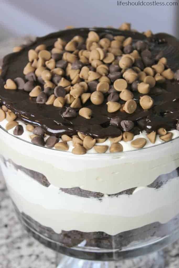 chocolate fudge, peanut butter, vanilla trifle recipe. lifeshouldcostless.com