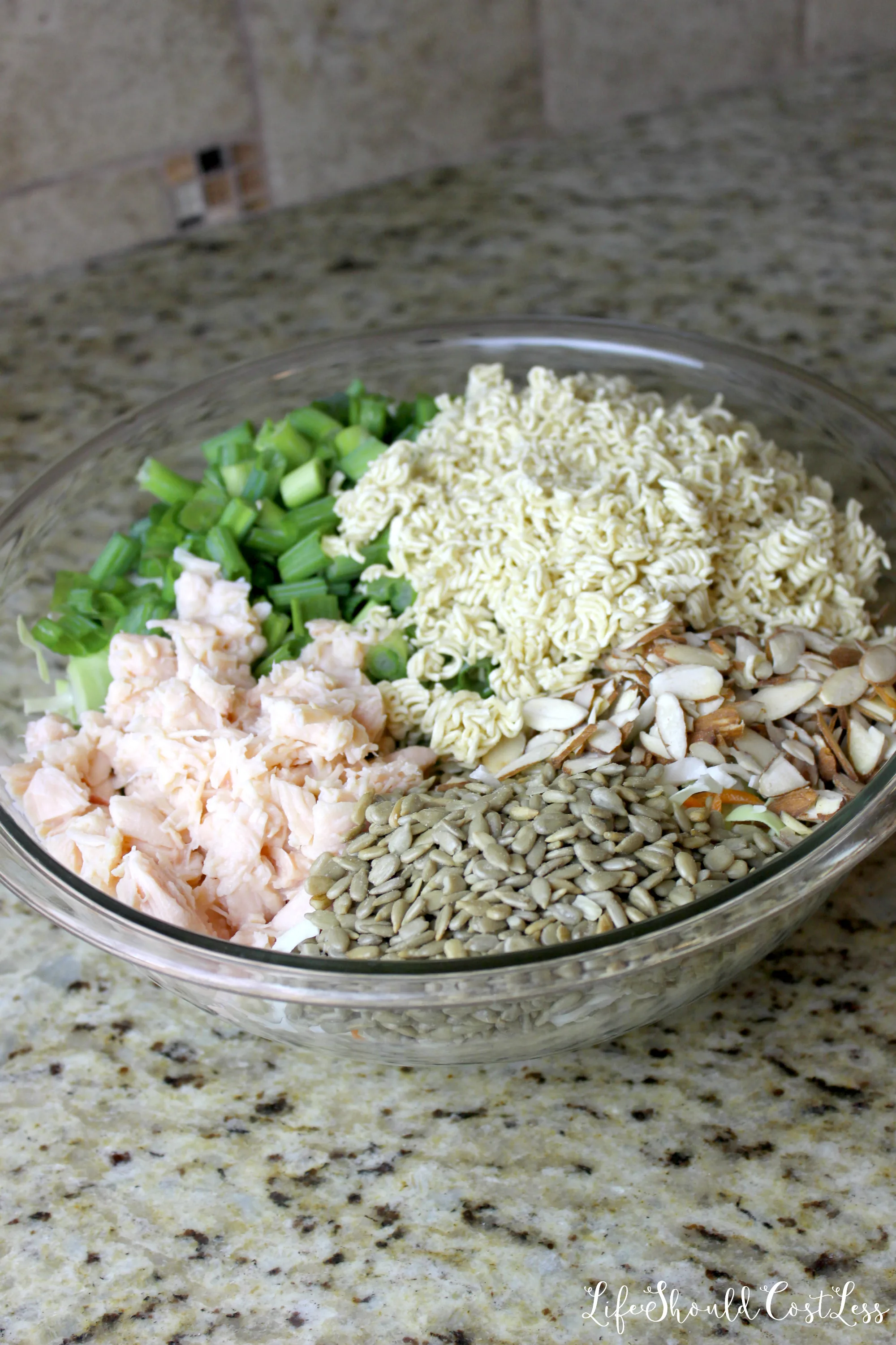 What is in an oriental coleslaw ramen chicken salad?