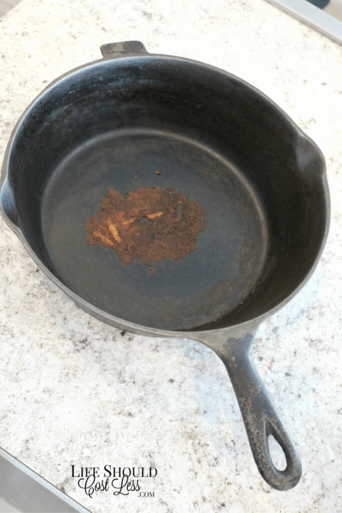 Food stuck on cast iron, how to get it off easily. lifeshouldcostless.com