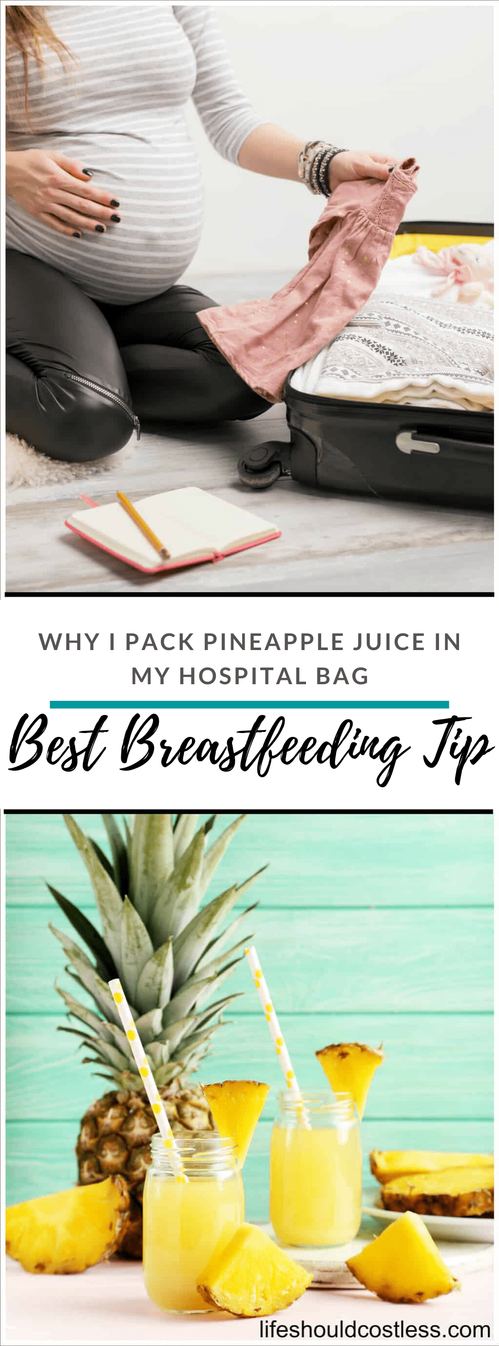 Pineapple juice after delivery, postpartum, best breast feeding tip. Why I pack pineapple juice in hospital bag. lifeshouldcostless.com