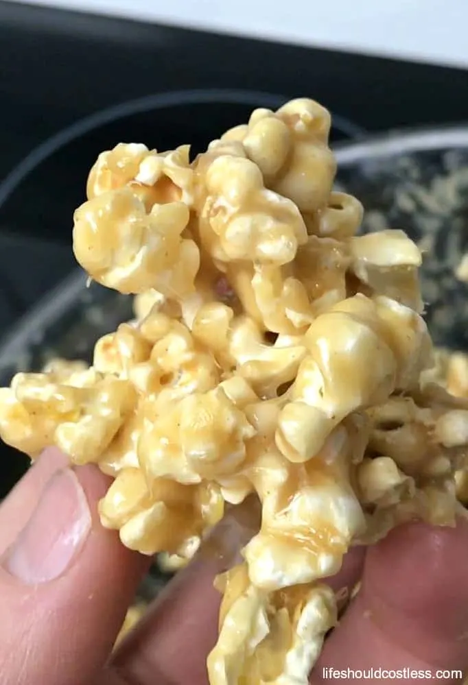 Browned Butter Caramel Popcorn, with instructions on how to make popcorn balls. It's a new twist on an old favorite at lifeshouldcostless.com