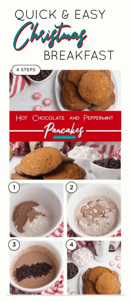 Easy and delicious cocoa and peppermint pancakes are the best flavor combo for a perfectly memorable Christmas morning breakfast! lifeshouldcostless.com
