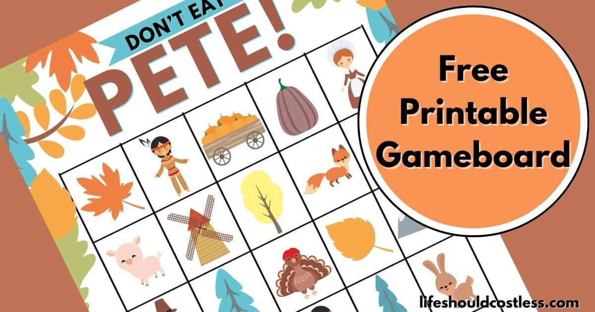 Thanksgiving Don't Eat Pete Gameboard (free printable PDF template