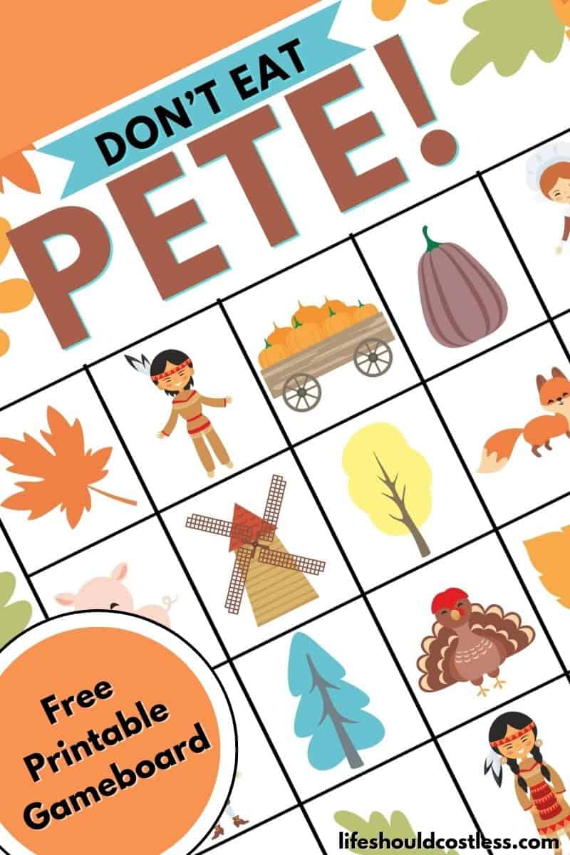 Thanksgiving Don't Eat Pete Gameboard (free printable PDF template