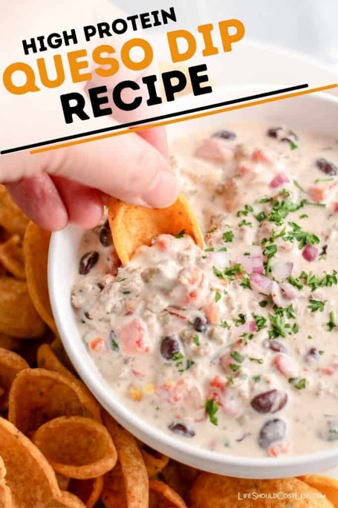 high protein queso cheese dip is the best high protein appetizer.