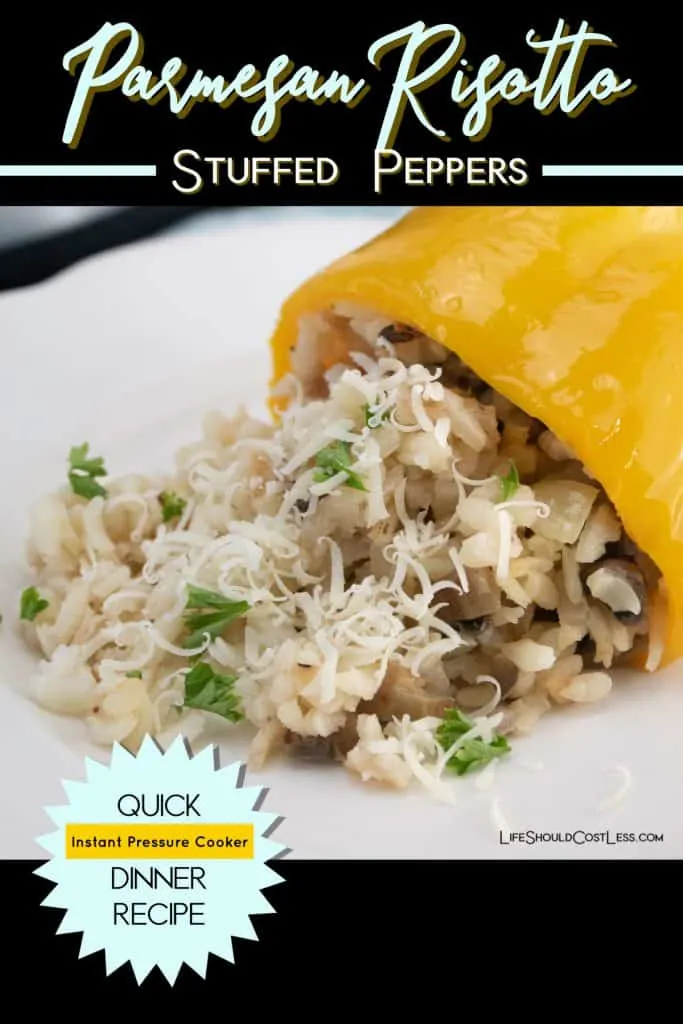 Instant Pot Parmesan Risotto Stuffed Peppers Recipe found at lifeshouldcostless.com