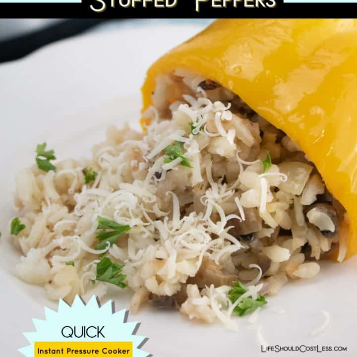 Instant Pot Parmesan Risotto Stuffed Peppers Recipe found at lifeshouldcostless.com