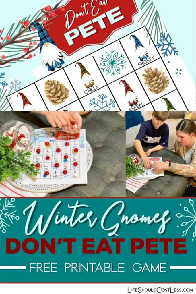 How to play don't eat pete winter/christmas gnomes game with free printable game board.