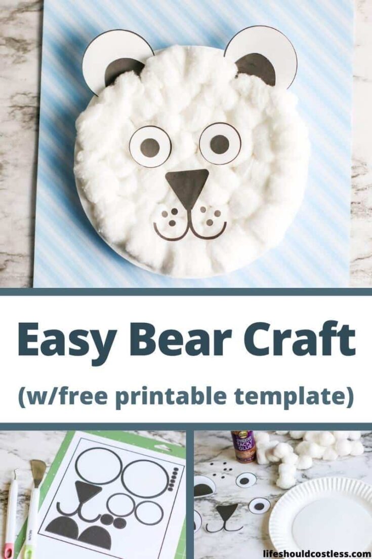 Cotton ball polar bear craft with free printable template.