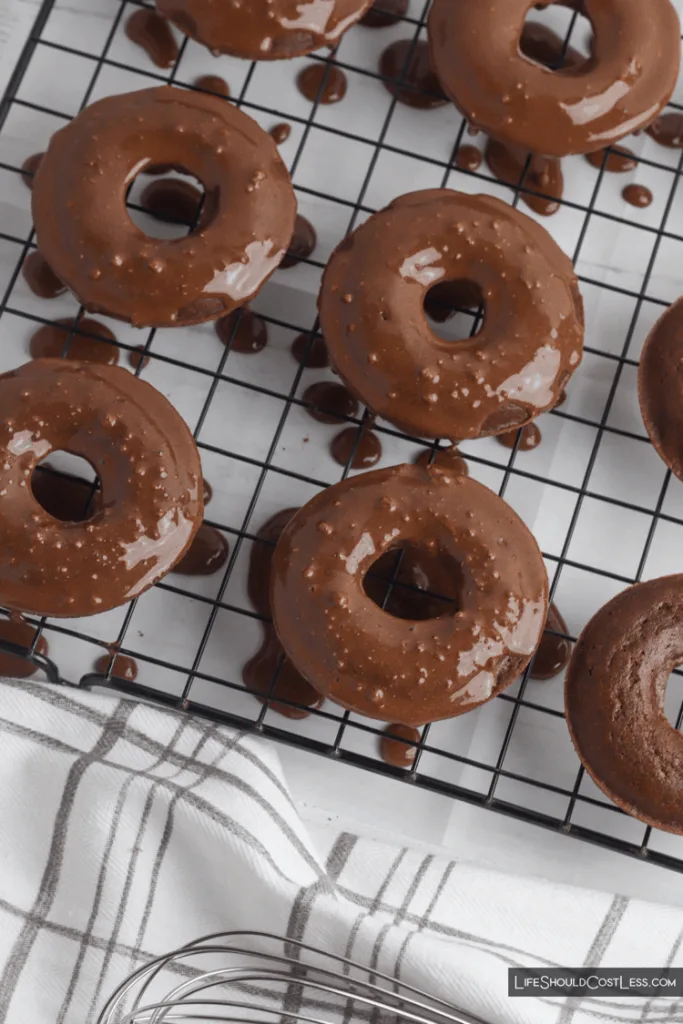 Homemade donuts with the glaze added.