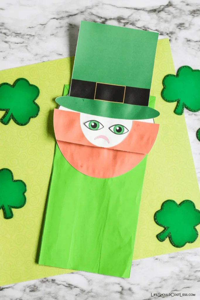 St Patricks day crafts. Paper Bag Leprechaun Puppet. lifeshouldcostless.com