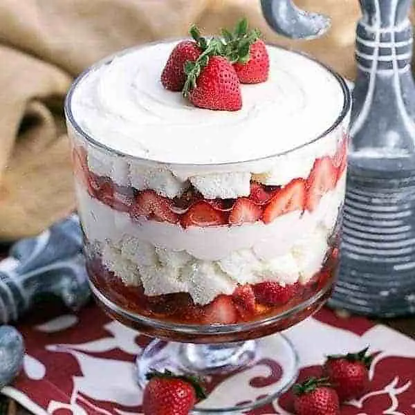 strawberry cheesecake trifle with cool whip/whipped topping.
