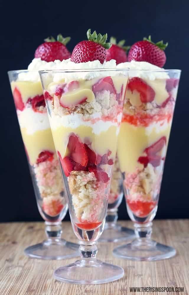 Strawberry shortcake and lemon curd parfait individual trifle dessert