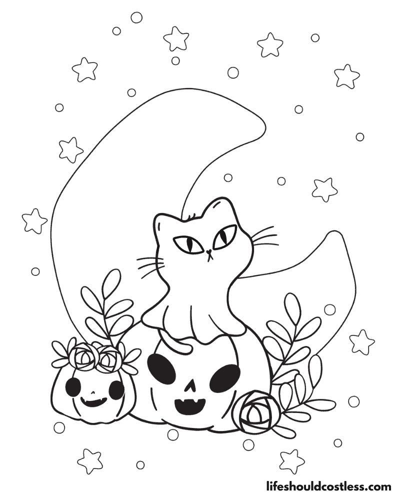 Cat and pumpkin printable coloring pages halloween example
