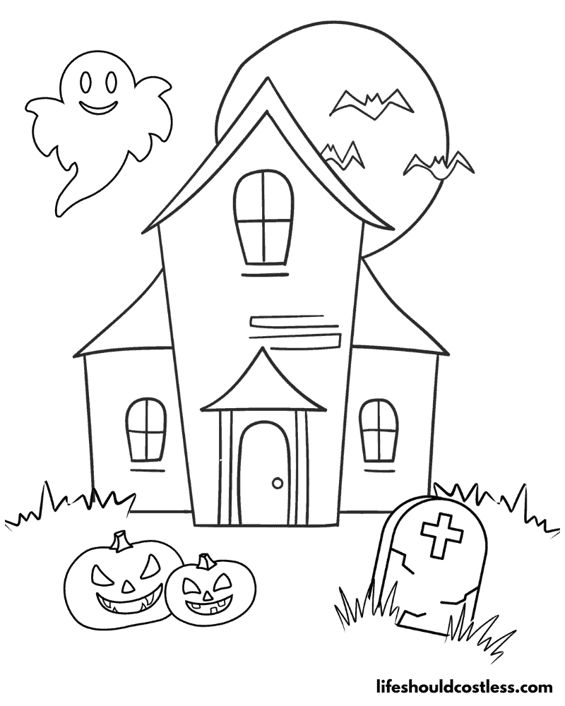 Haunted House Colouring Pages Halloween Example