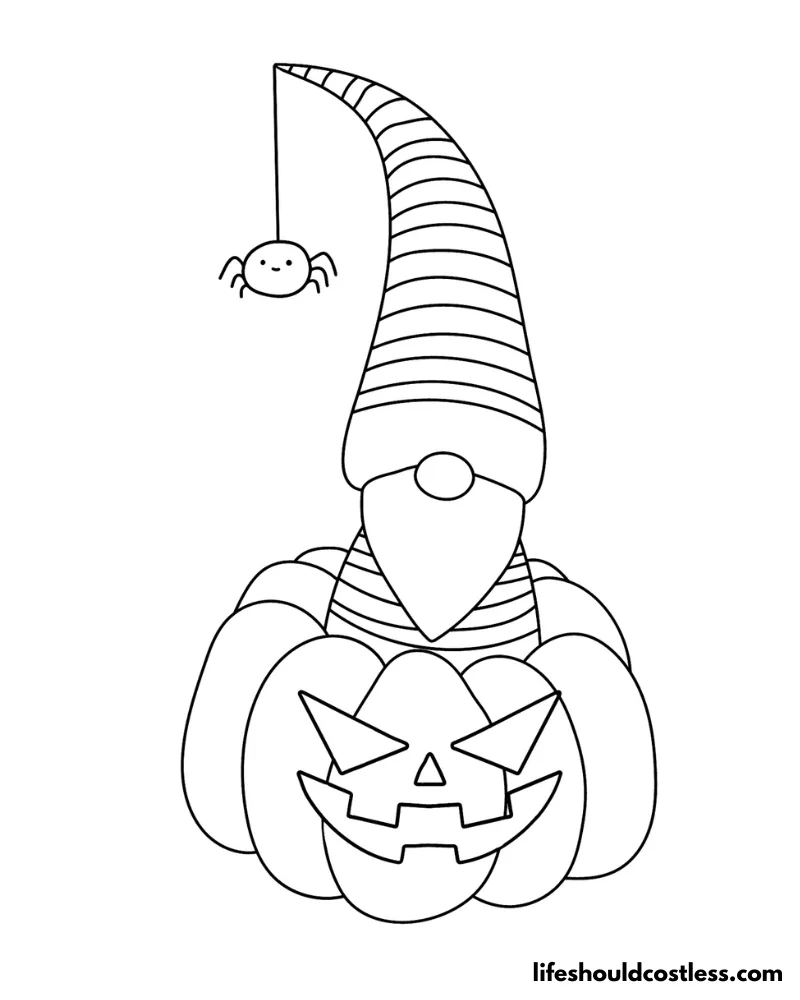 Jack O Lantern Gnome Halloween Colouring Page Example