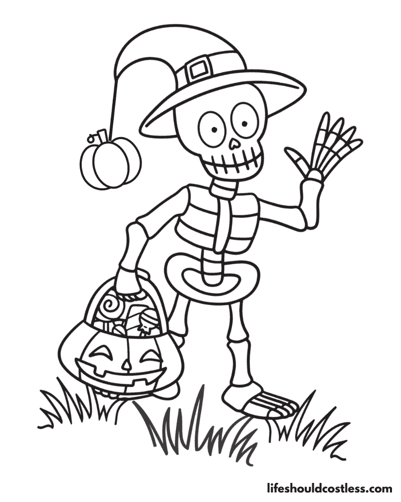 Skeleton Halloween Coloring Pages Printable Example