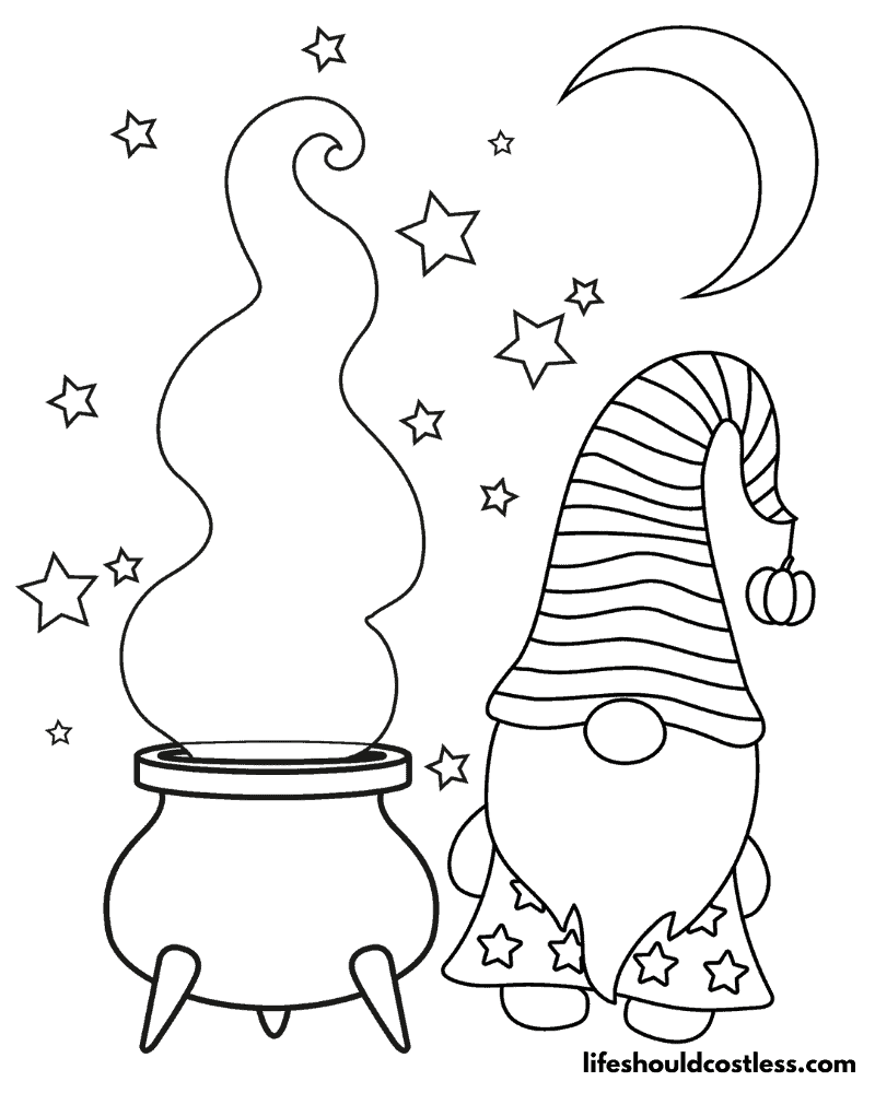 Wizard Gnome Halloween coloring page printable Example