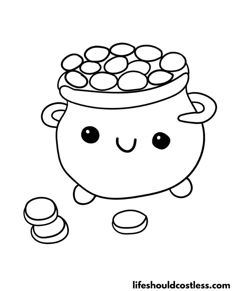 kawaii pot of gold colouring page example