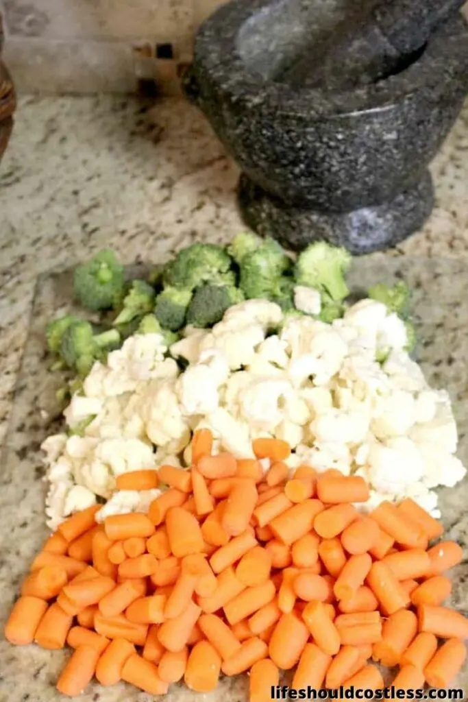 Prepping veggies for pasta salad.