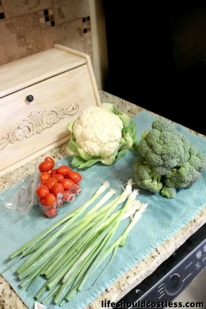 Veggies for Pasta salad before chopping/blanching.