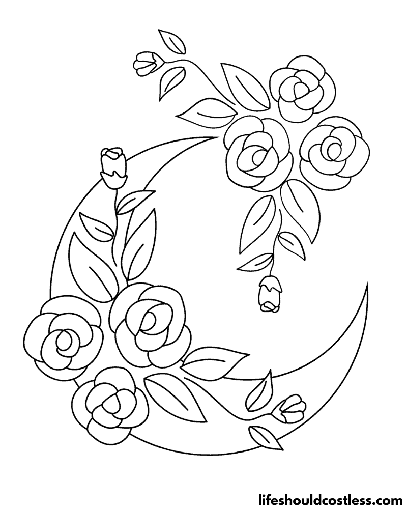 Boho Flowers And Moon Color Sheet Example