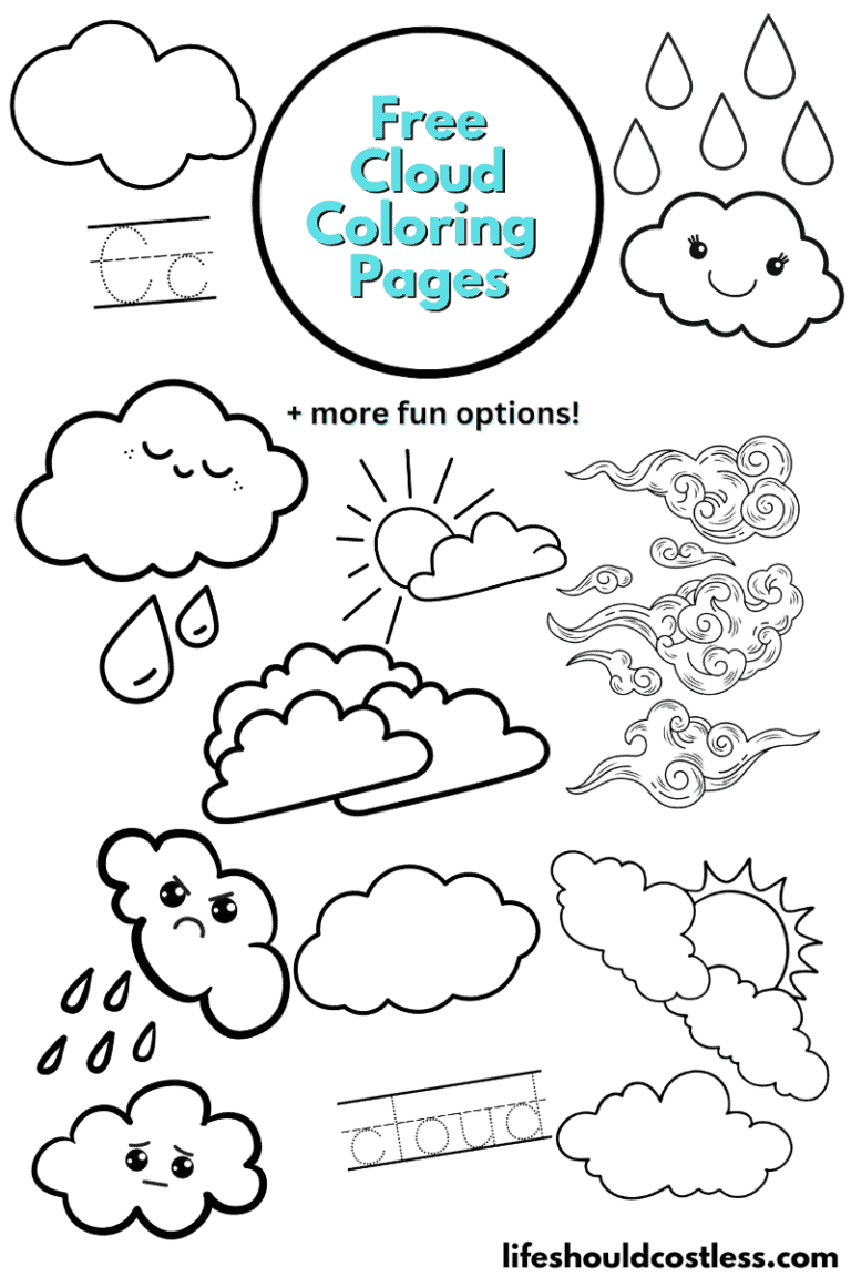 Cloud Coloring Pages (free PDF prints) - Life Should Cost Less