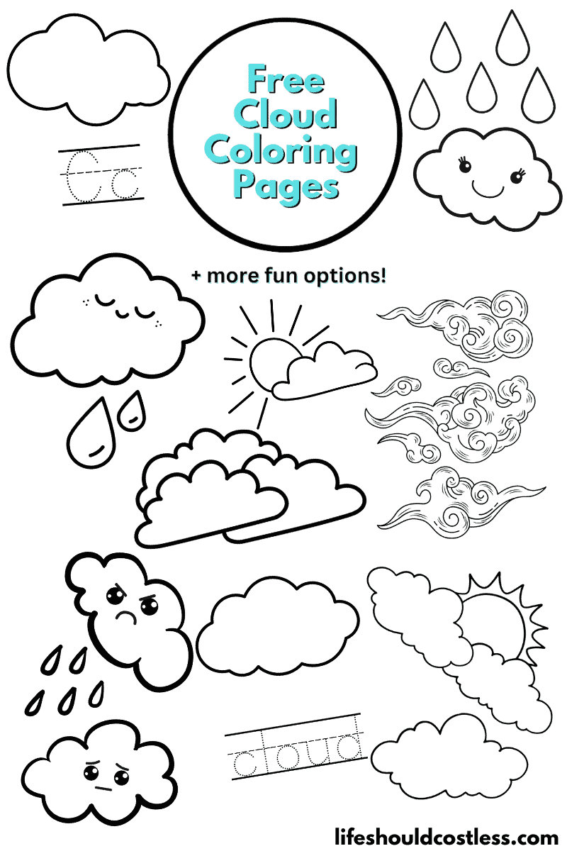 Cloud Coloring Pages (free printable PDF templates) - Life Should Cost Less