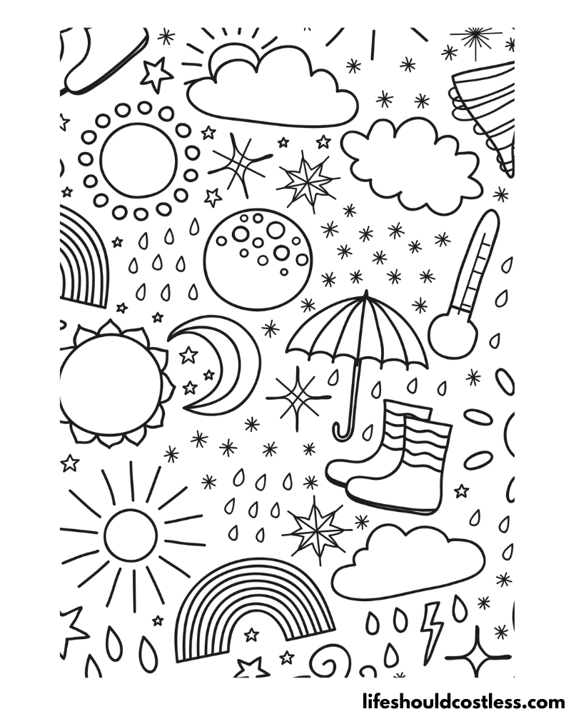 Doodles Raining Coloring Pages Example