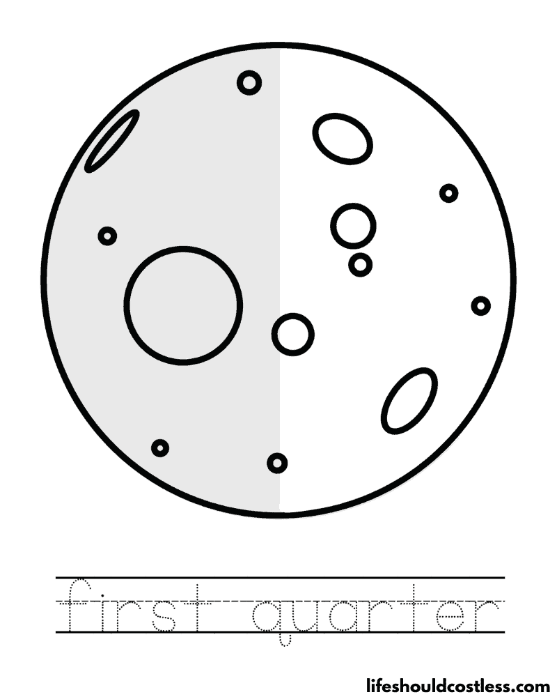 First Quarter Moon Phase Coloring Page Example