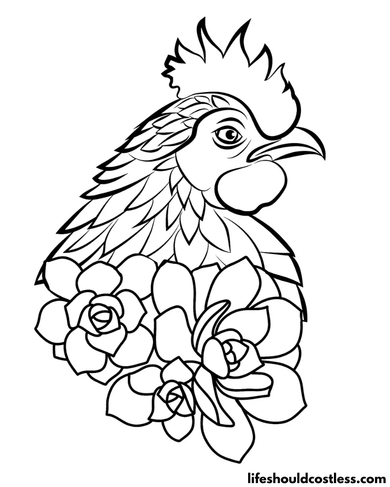 Floral Chicken Coloring Page Example