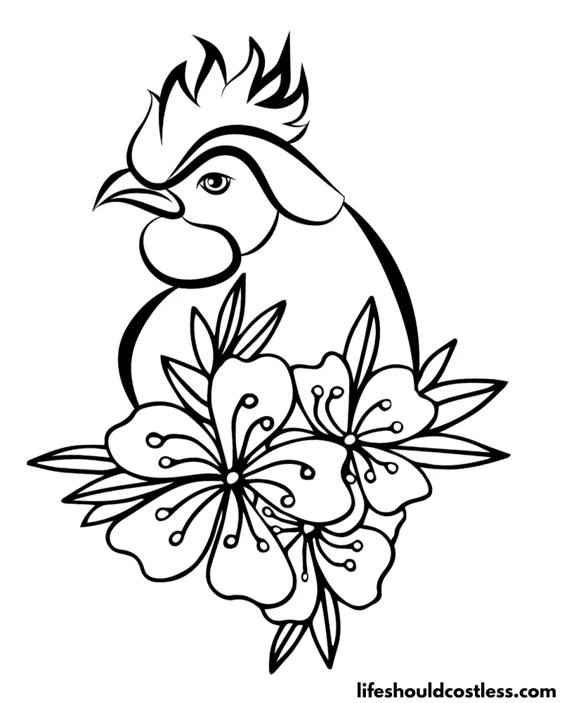Floral Chicken Colouring Pages Example