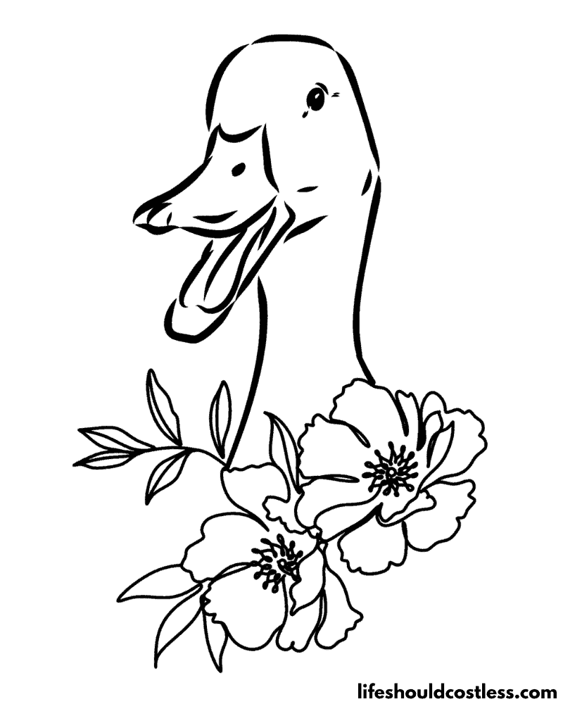 Floral Colouring Page Duck Example