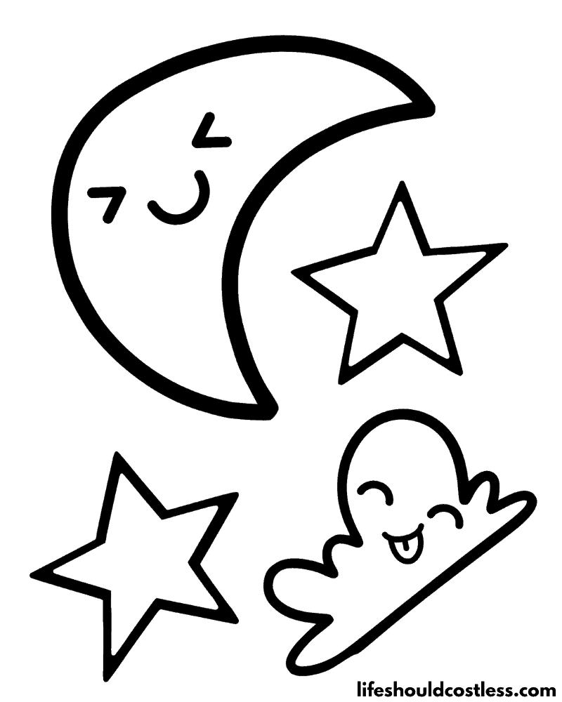 Kawaii Cloud Stars Coloring Page Of Moon Example