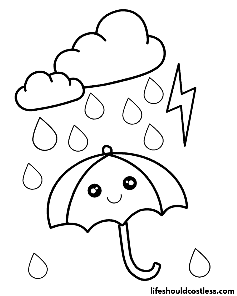 Kawaii Umbrella Rainy Day Coloring Page Example