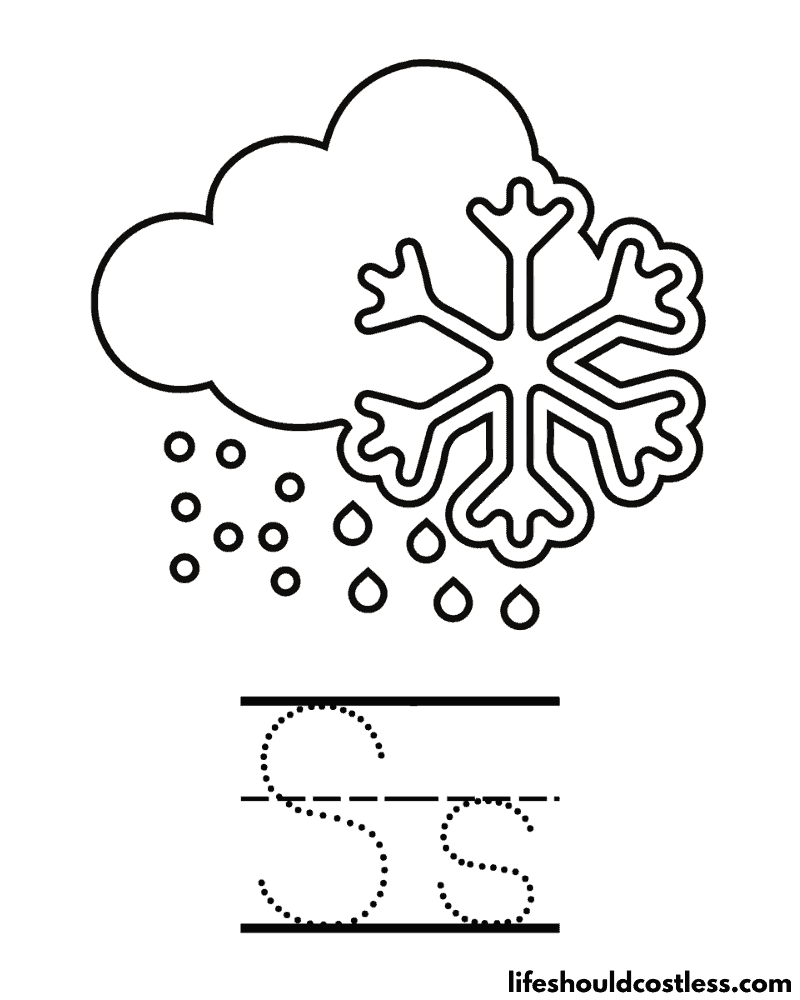 Letter S Is For Snow Coloring Page Example