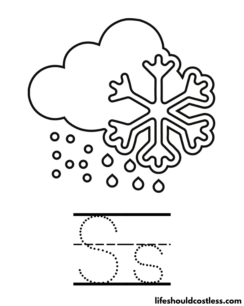 Letter S Is For Snow Coloring Page Example