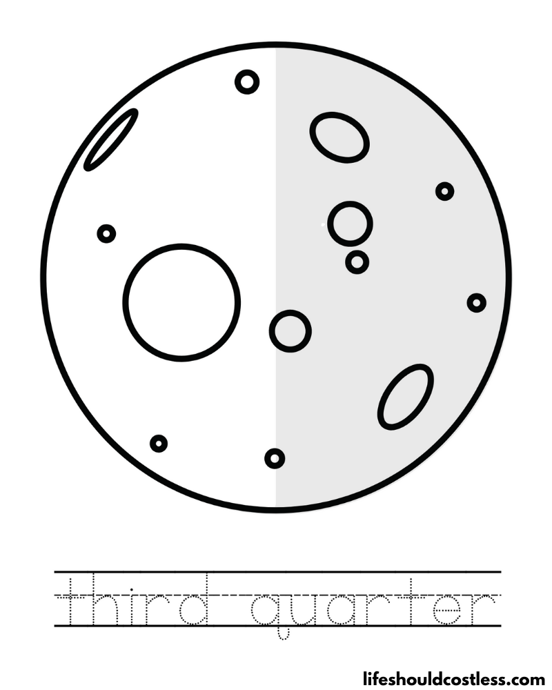 Third Quarter Moon Phase Coloring Page Example